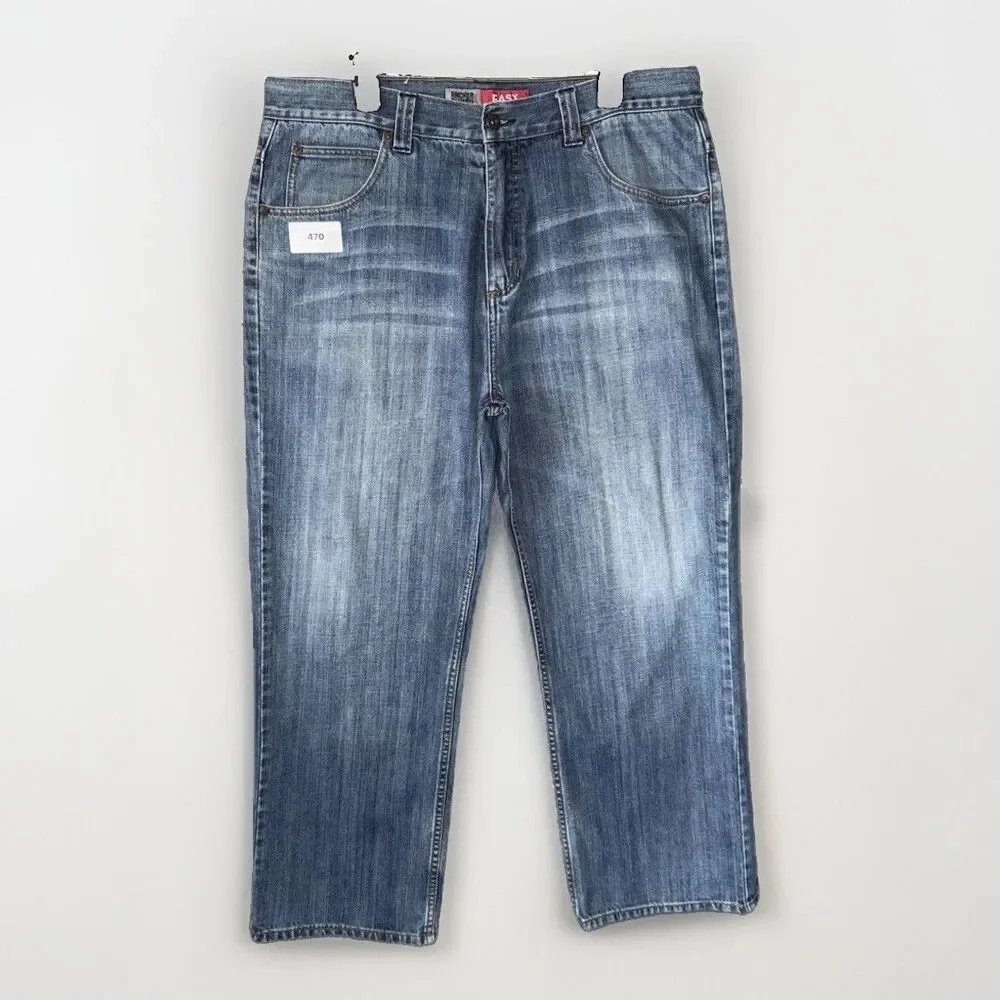 Anchor Blue Easy Fit Denim Jeans Mens 36x28 Vintage Medium Wash Frayed Hem Y2K